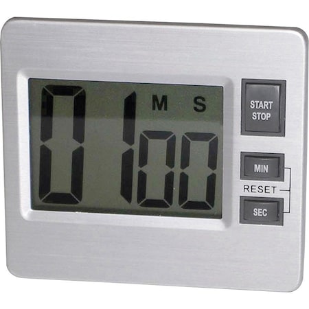 Tatco Digital Timer, Desk/Wall, 3-3/8"x3/4"x3", Silver/Black TCO52410